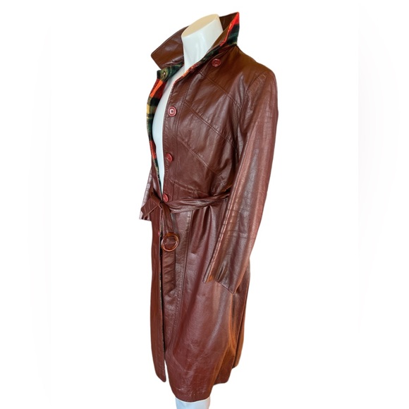 Vintage 70s leather Trench coat with Flannel Liner - Picture 3 of 16